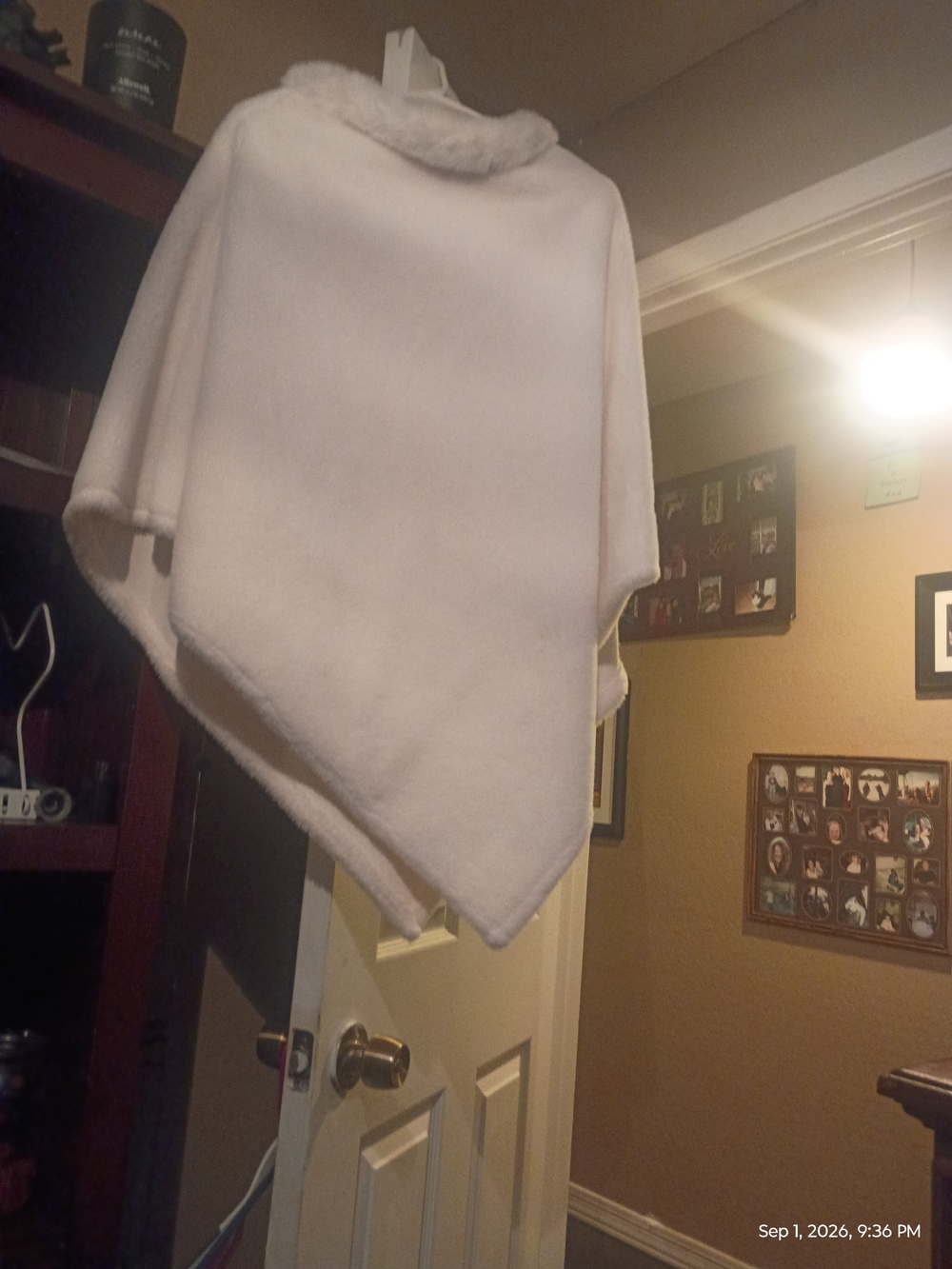 Cozy White Faux Fur-Trim Throw Poncho - Home Accents